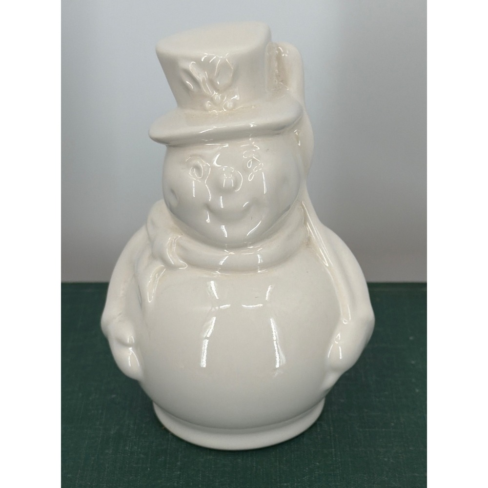 Vintage Pfaltzgraph White Ceramic Snowman Ornament Glossy Holiday Decor 4"